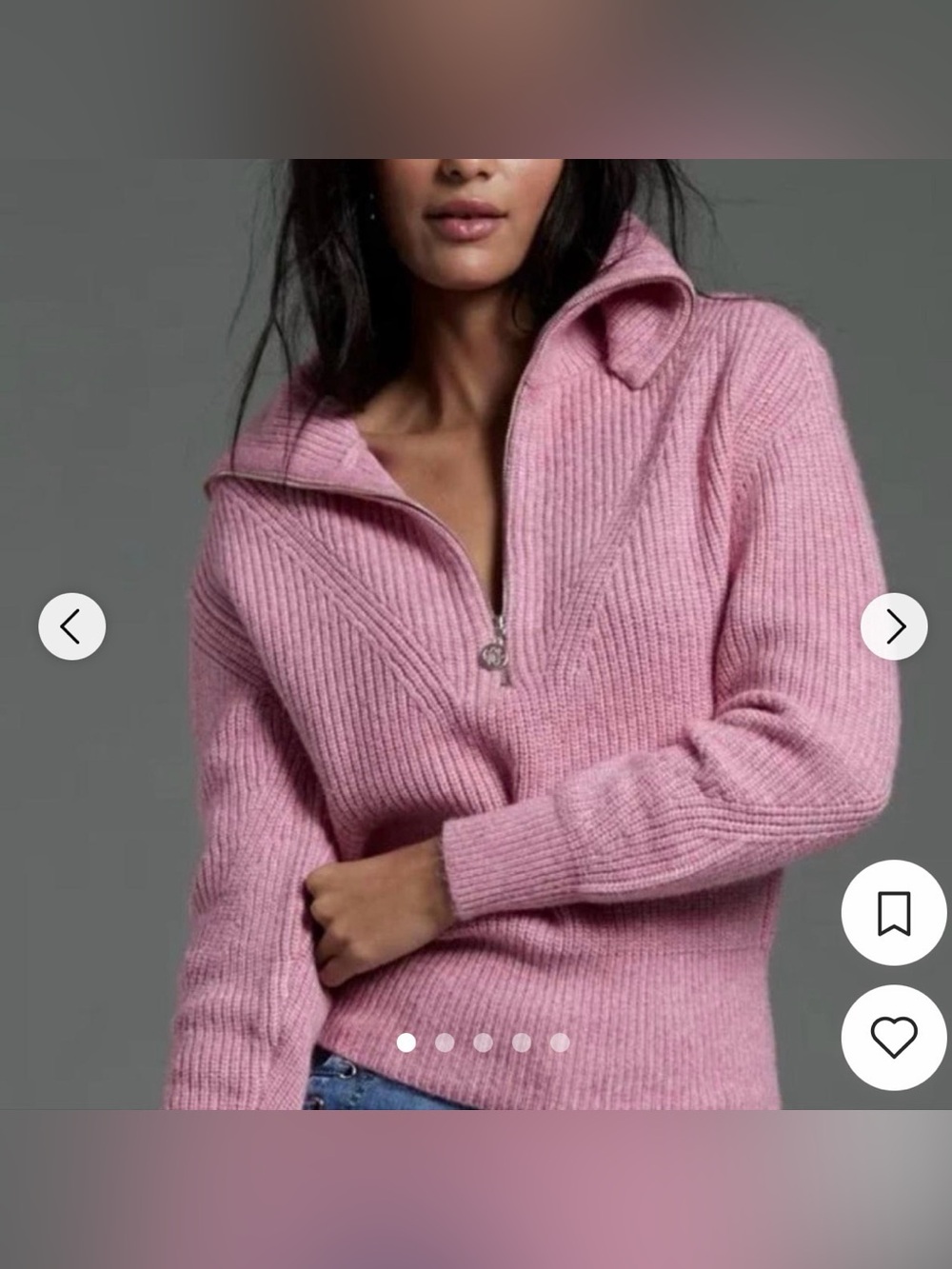 White House Black Market Pink Ribbed Half-Zip Turtleneck Sweater